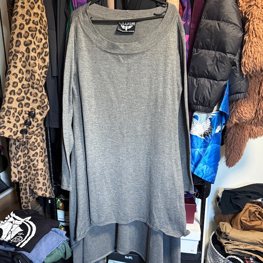 Killstar Gray Draped Long Sleeve Tunic